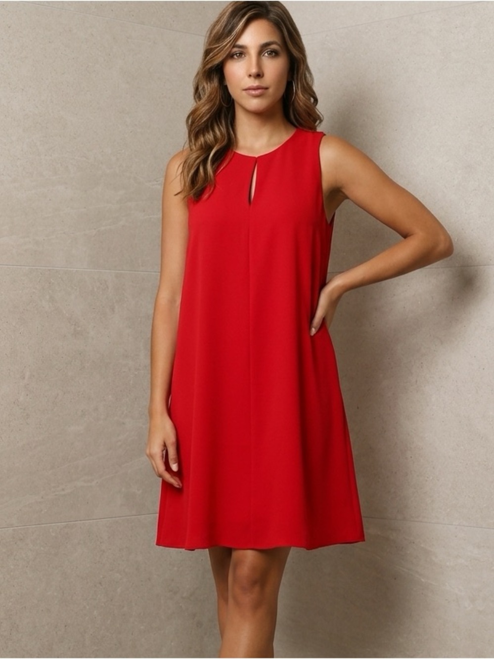 Bright Red Sleeveless Keyhole Dress